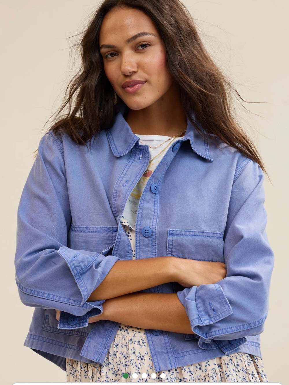 Aerie Women’s Cropped Chore Jacket - Ice Blue Sz Small/Medium